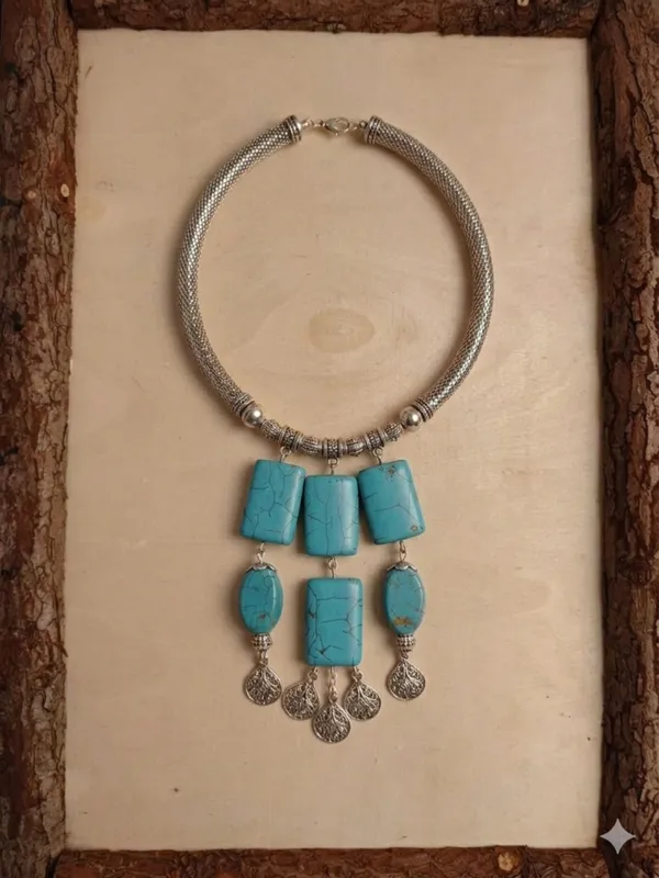 German_Silver_With_Turqouise_Beads_Statement_Necklace_For_Women