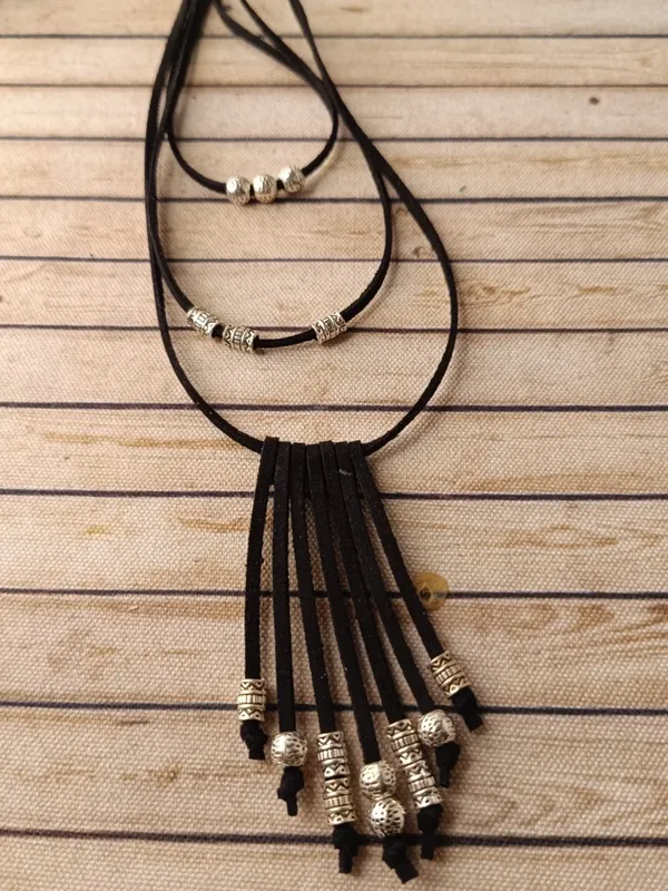 Black_Cord_Layered_Tassel_Necklace_For_Women