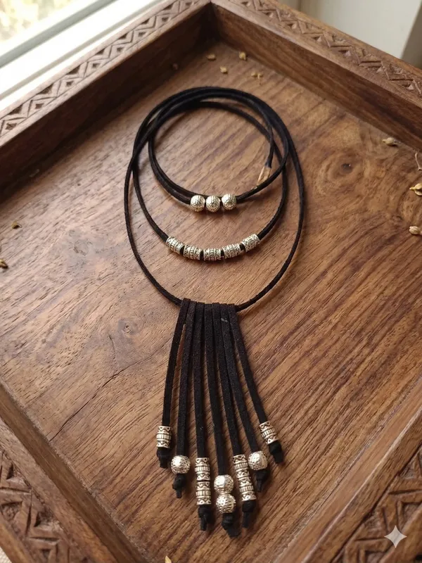 Black_Cord_Layered_Tassel_Necklace_For_Women