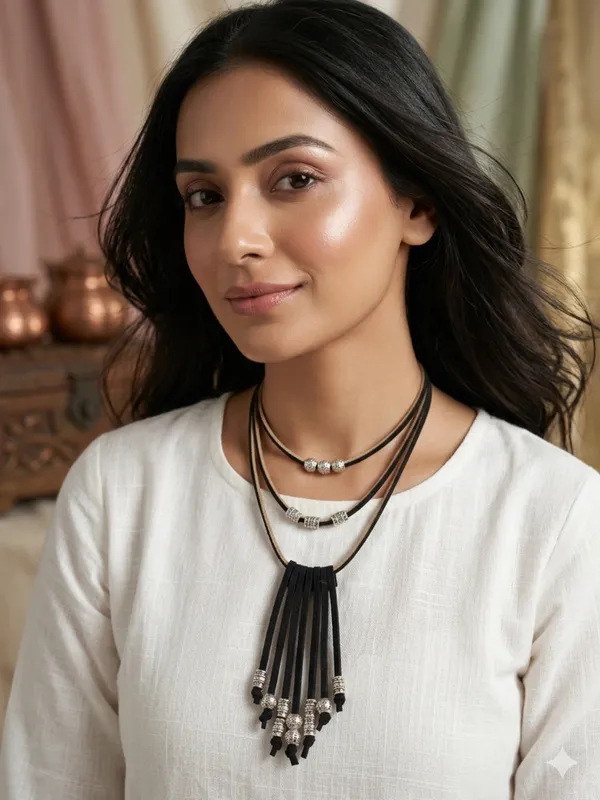 Black_Cord_Layered_Tassel_Necklace_For_Women