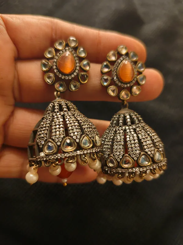 Oxidized_Silver-Plated_Peacock_Pendant_Long_Necklace_Set_with_Orange_Beads_and_Pearls