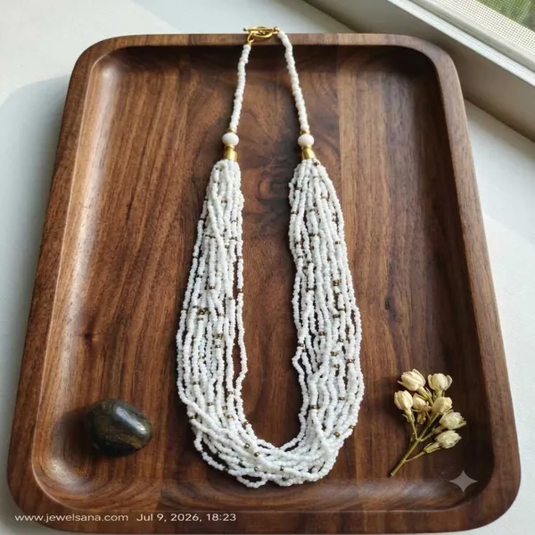 White_Beaded_Multi_Strand_Necklace_For_Women