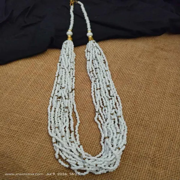 White_Beaded_Multi_Strand_Necklace_For_Women
