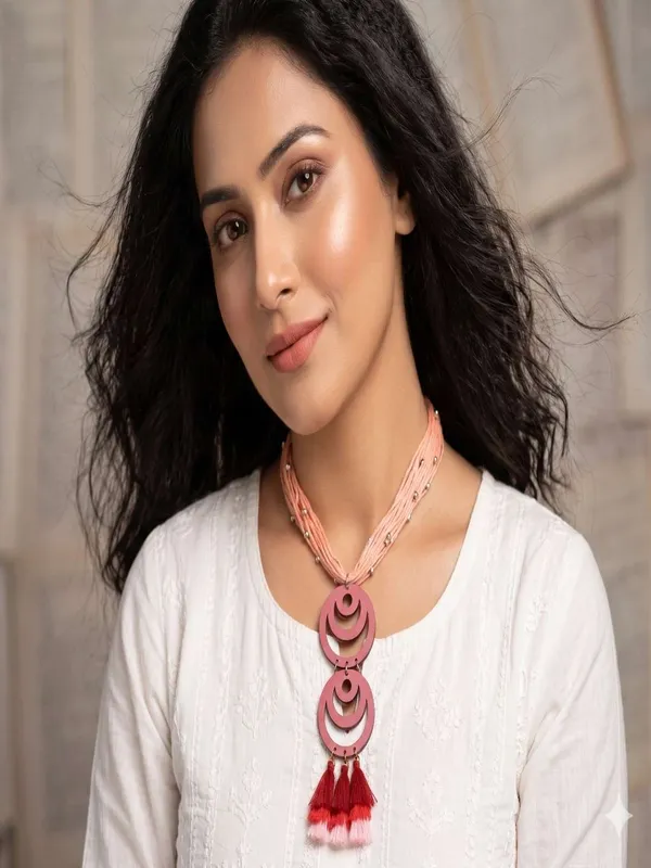 Pink_Thread_Layered_Wooden_Necklace_For_Women