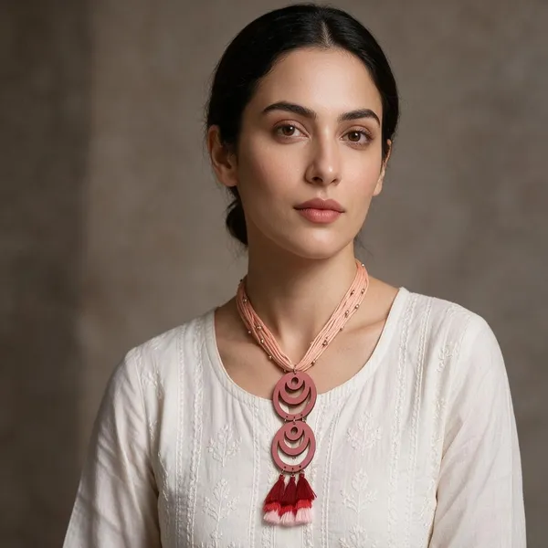 Pink_Thread_Layered_Wooden_Necklace_For_Women