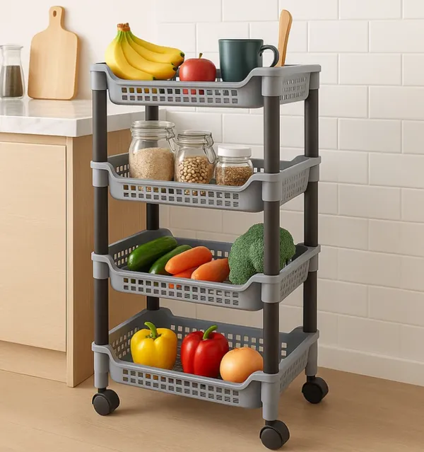 Cream_And_Dark_Brown__Plastic_4-Layer_Ventilated_Multipurpose_Storage_Rack