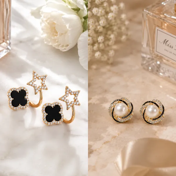 Black_&_White_Stainless_Steel_Earring_&_Black_Golden_Stainless_Steel_Earring_For_Women_(Combo_of_2)