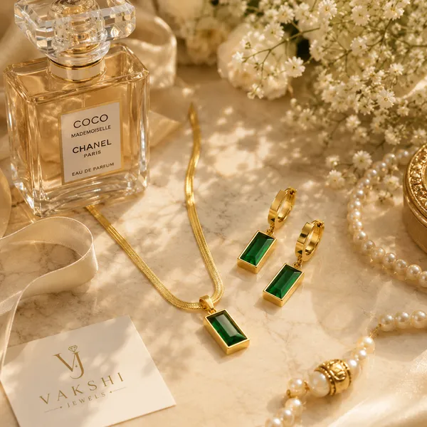 Green_&_Golden_Stainless_Steel_Necklace_Set_For_Women