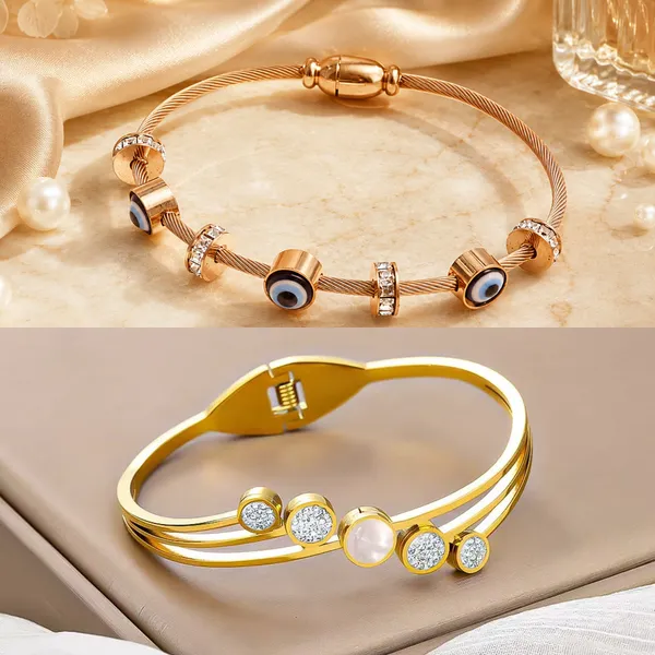 Golden_Stainless_Steel_Bracelet_&_Blue_Golden_Stainless_Steel_Bracelet_For_Women_(Combo_of_2)