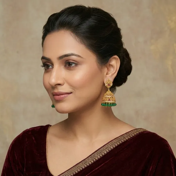Gold_And_Green_Copper_Brass_Casual_Ear_Rings_For_Women