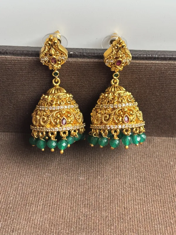 Gold_And_Green_Copper_Brass_Casual_Ear_Rings_For_Women