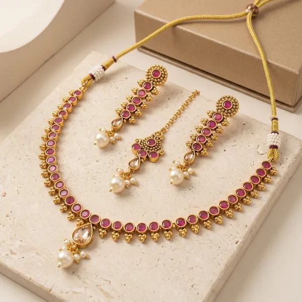 Ruby_And_Gold_And_Champagne_Copper_Brass_Necklace_Set_For_Women