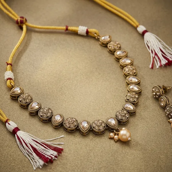 White_And_Mehendi_Copper_Brass_Necklace_Set_For_Women