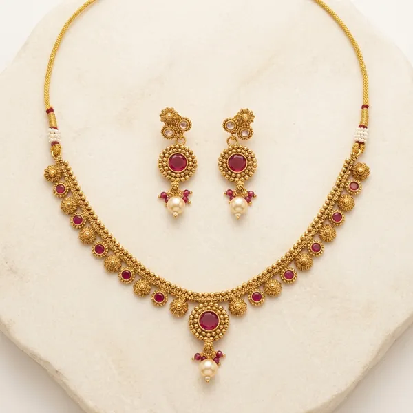 Ruby_And_Gold_Copper_Brass_Necklace_Set_For_Women
