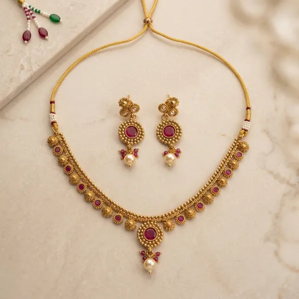 Ruby_And_Gold_Copper_Brass_Necklace_Set_For_Women