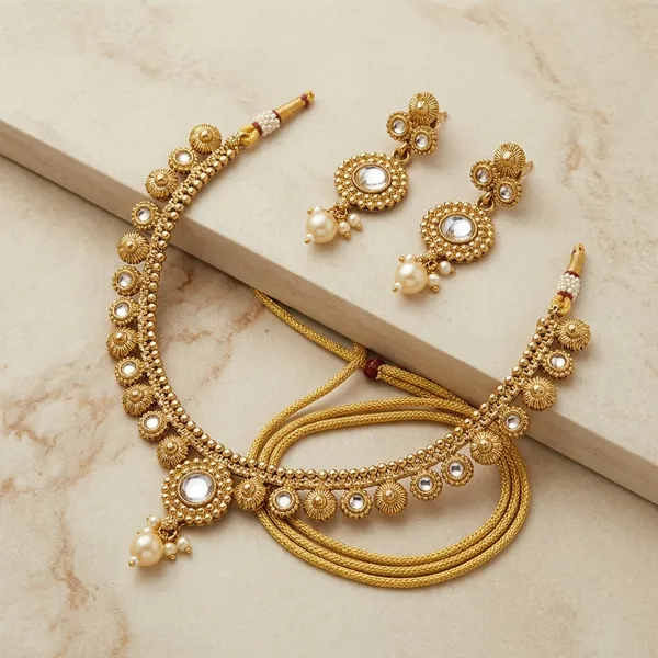 Champagne_And_Mehendi_Copper_Brass_Necklace_Set_For_Women