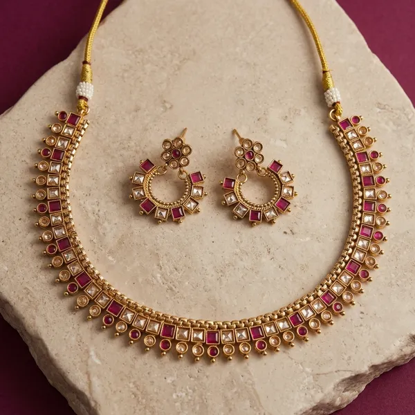 Ruby_And_Gold_Copper_Brass_Necklace_Set_For_Women