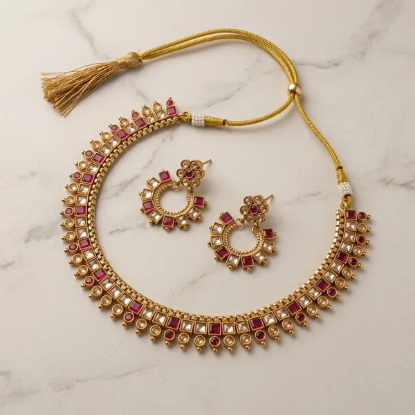 Ruby_And_Gold_Copper_Brass_Necklace_Set_For_Women