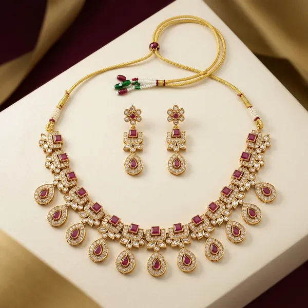 Ruby_And_Gold_Copper_Brass_Necklace_Set_For_Women