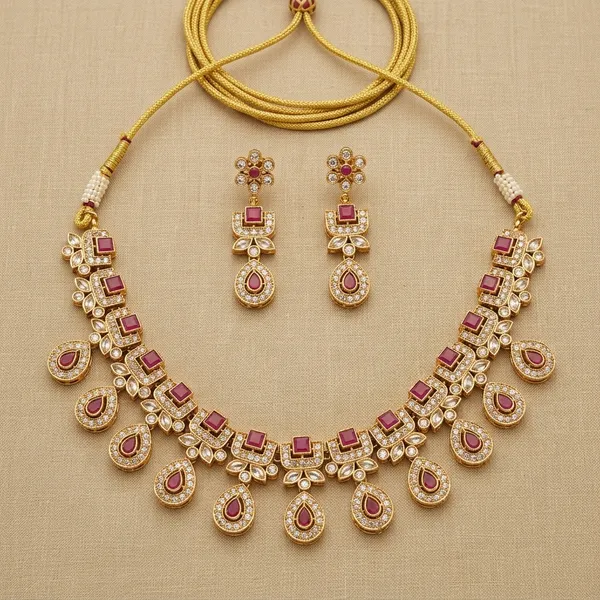 Ruby_And_Gold_Copper_Brass_Necklace_Set_For_Women