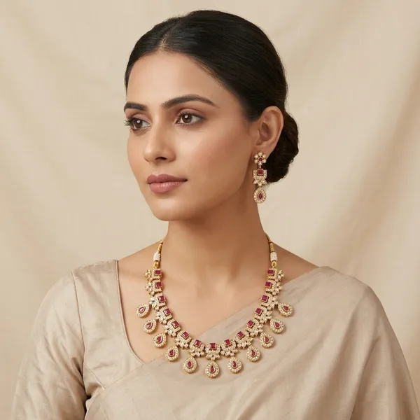 Ruby_And_Gold_Copper_Brass_Necklace_Set_For_Women