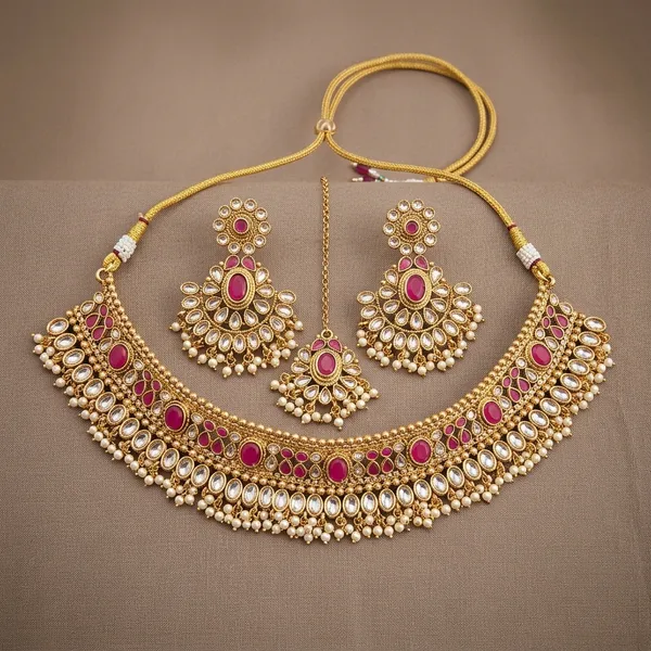 Ruby_And_Gold_Copper_Brass_Necklace_Set_For_Women