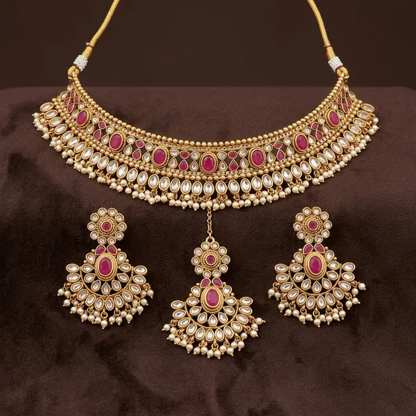 Ruby_And_Gold_Copper_Brass_Necklace_Set_For_Women