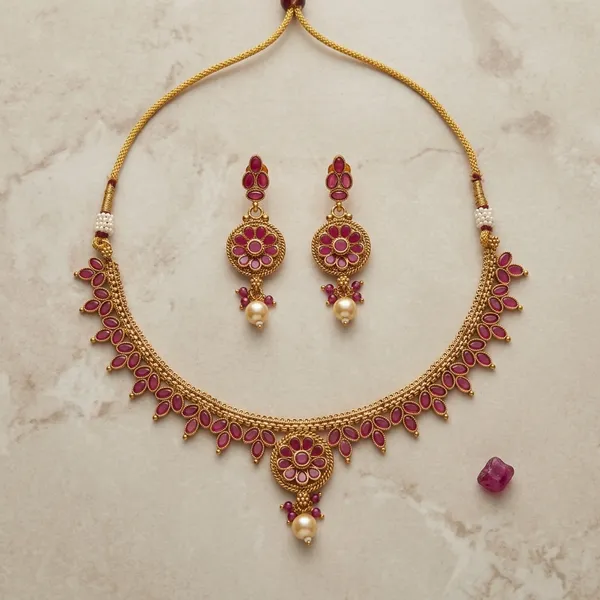 Ruby_And_Gold_Copper_Brass_Necklace_Set_For_Women