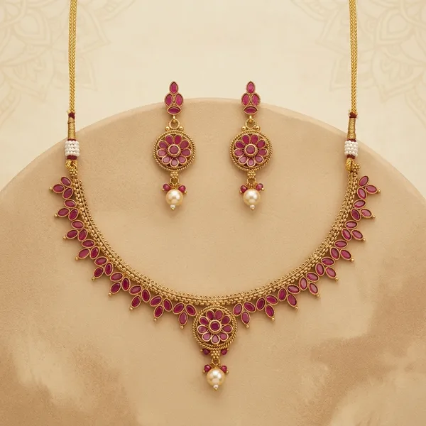Ruby_And_Gold_Copper_Brass_Necklace_Set_For_Women