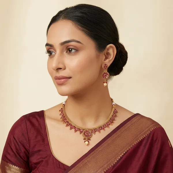 Ruby_And_Gold_Copper_Brass_Necklace_Set_For_Women