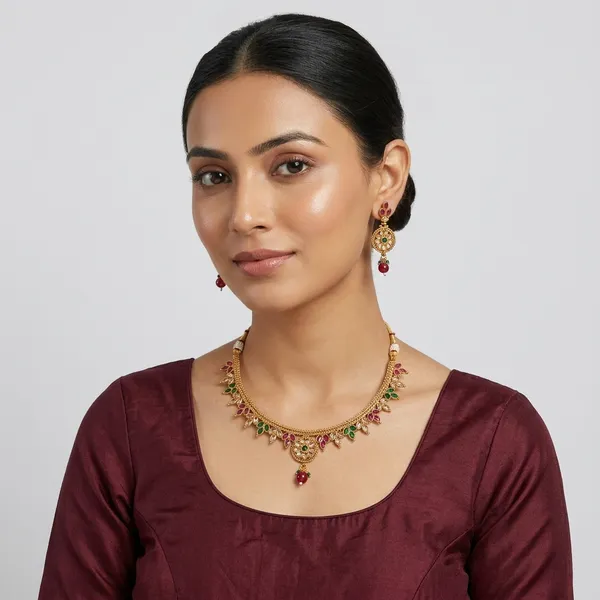 Multi_And_Gold_Copper_Brass_Necklace_Set_For_Women