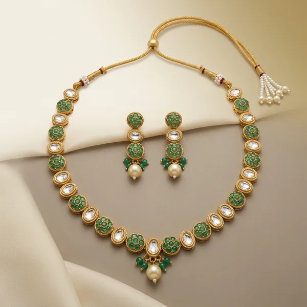 Green_And_Gold_Copper_Brass_Necklace_Set_For_Women