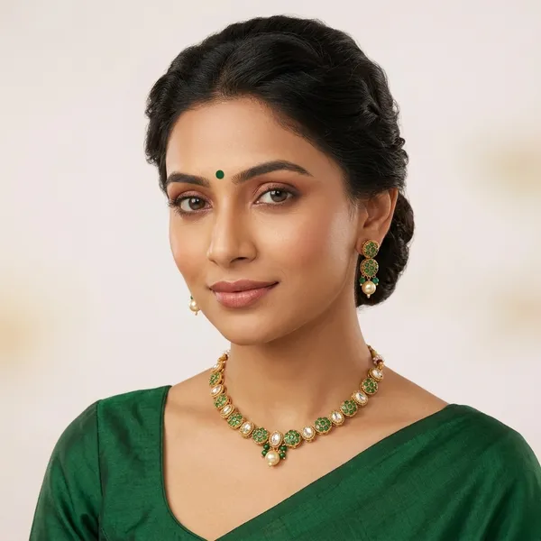 Green_And_Gold_Copper_Brass_Necklace_Set_For_Women