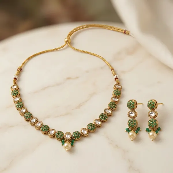 Green_And_Gold_Copper_Brass_Necklace_Set_For_Women