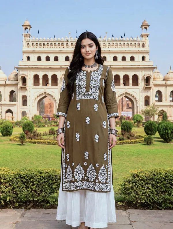 Aarna_Hand_Work_Fine_Chikankari__Straight_Kurti_For_Women