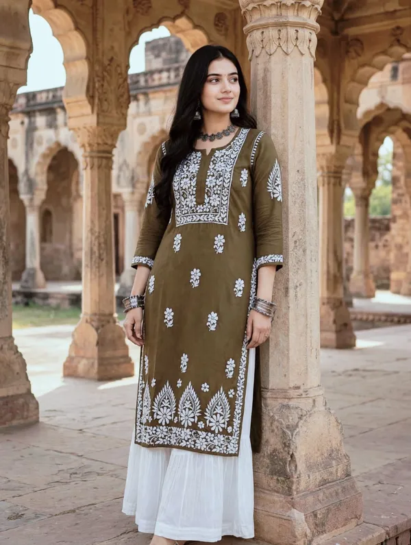 Aarna_Hand_Work_Fine_Chikankari__Straight_Kurti_For_Women