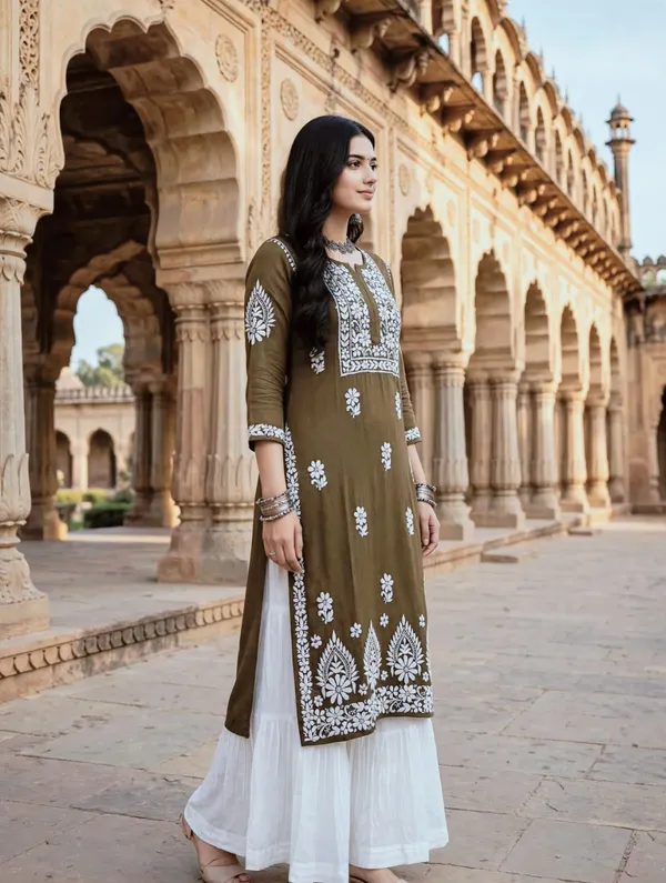 Aarna_Hand_Work_Fine_Chikankari__Straight_Kurti_For_Women