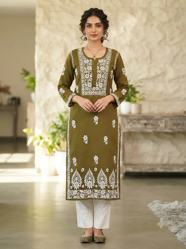 Aarna_Hand_Work_Fine_Chikankari__Straight_Kurti_For_Women
