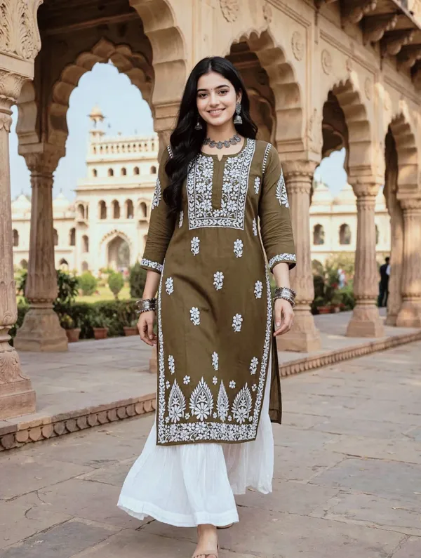 Aarna_Hand_Work_Fine_Chikankari__Straight_Kurti_For_Women