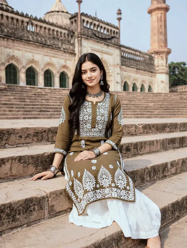 Aarna_Hand_Work_Fine_Chikankari__Straight_Kurti_For_Women