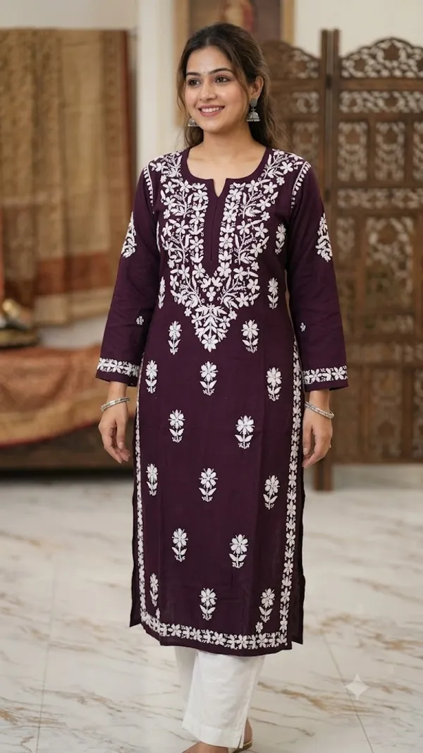Aabroo_Hand_Work_Fine_Chikankari_Straight_Kurta_For_Women