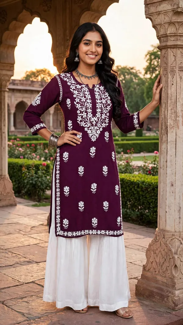 Aabroo_Hand_Work_Fine_Chikankari_Straight_Kurta_For_Women