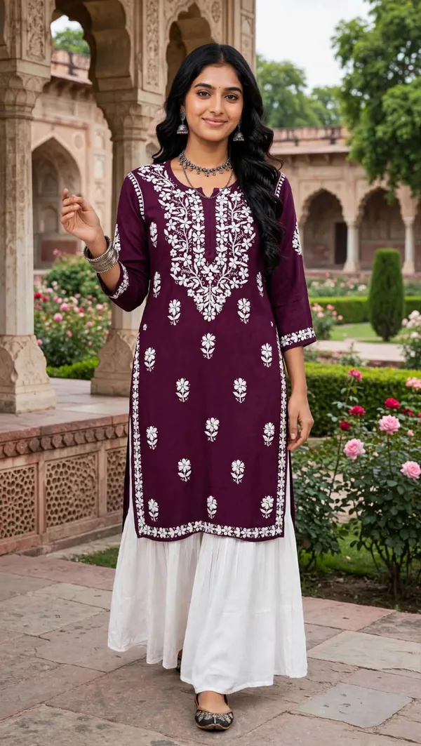 Aabroo_Hand_Work_Fine_Chikankari_Straight_Kurta_For_Women