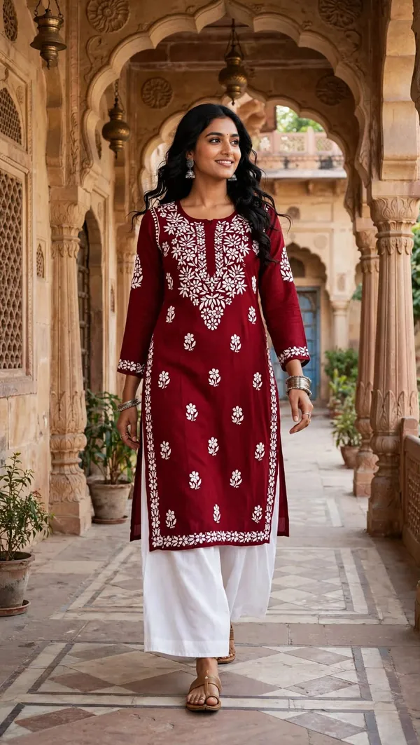 Aab-E-Neel_Hand_Work_Fine_Chikankari_Straight_Kurti_For_Women