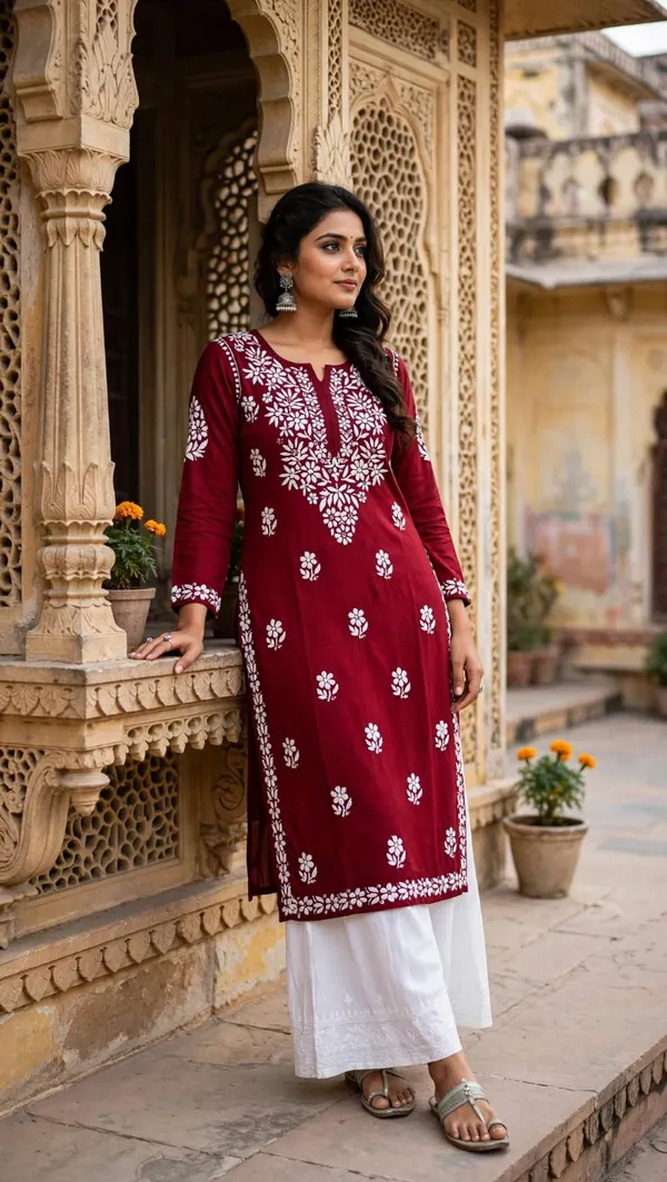 Aab-E-Neel_Hand_Work_Fine_Chikankari_Straight_Kurti_For_Women