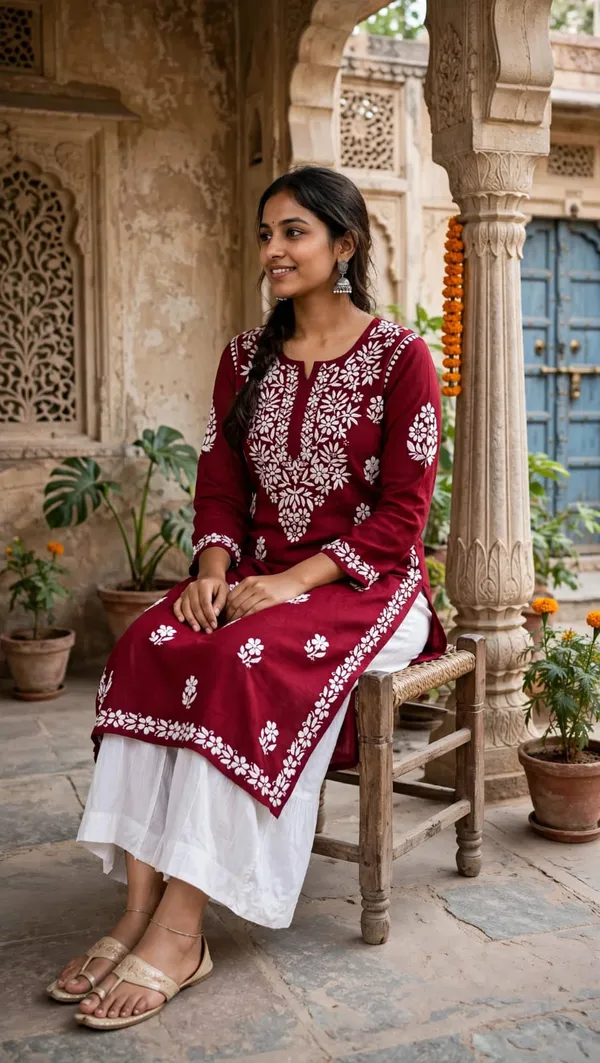 Aab-E-Neel_Hand_Work_Fine_Chikankari_Straight_Kurti_For_Women