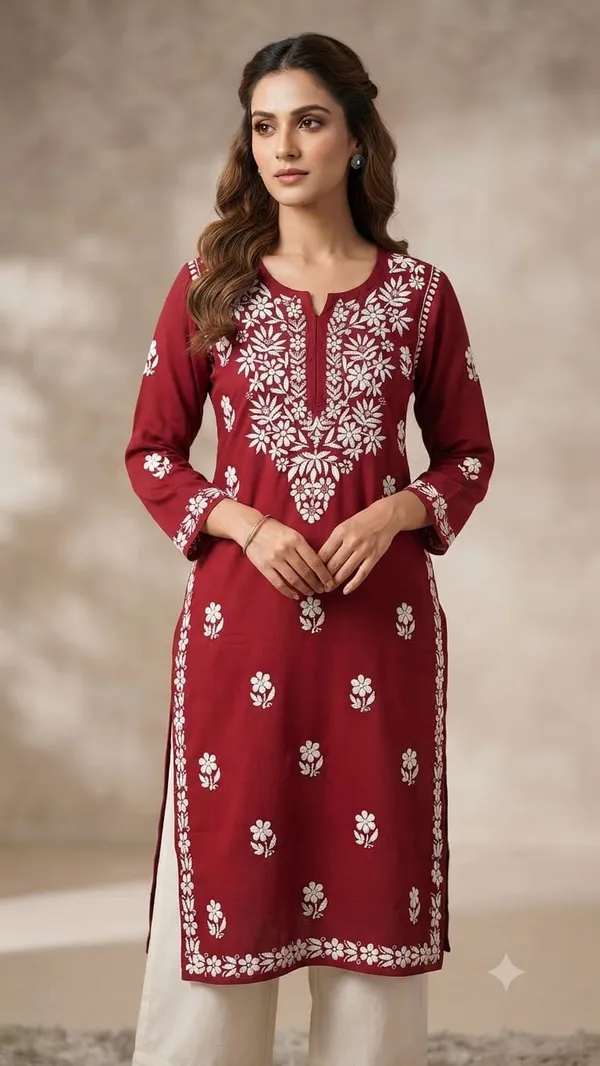 Aab-E-Neel_Hand_Work_Fine_Chikankari_Straight_Kurti_For_Women