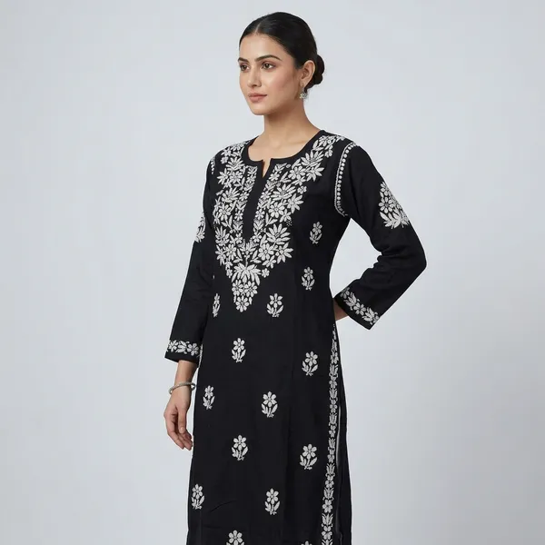 Zehra_Hand_Work_Fine_Chikankari_Straight_Kurti_For_Women