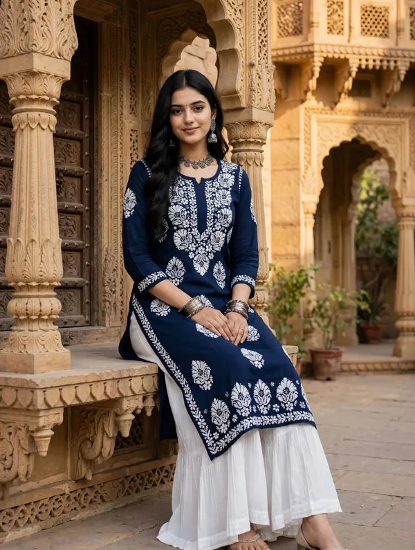 Falaq_Hand_Work_Fine_Chikankari_Straight_Kurti_For_Women