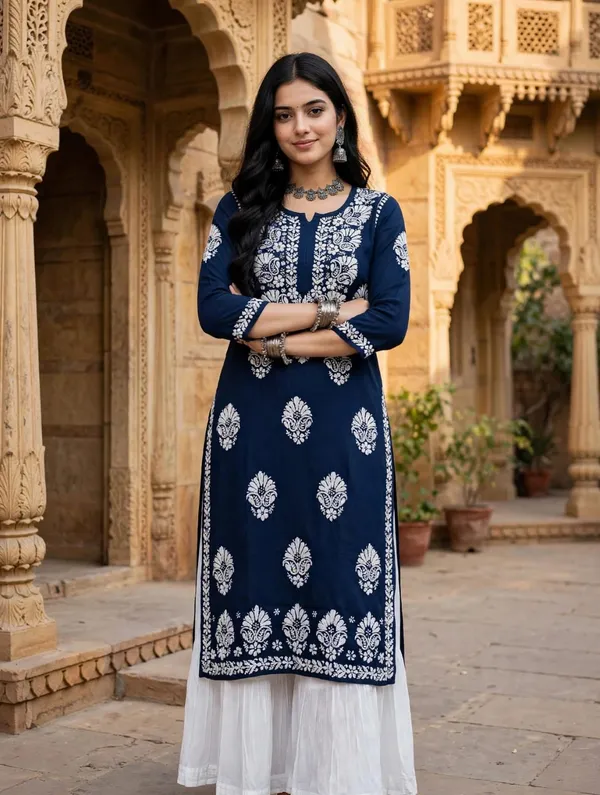 Falaq_Hand_Work_Fine_Chikankari_Straight_Kurti_For_Women